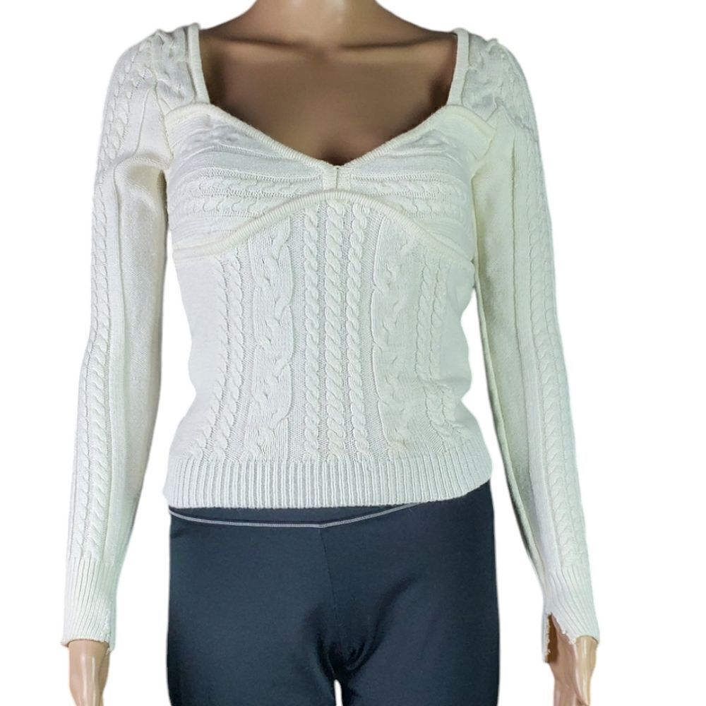 Marjorelle Designer Cream Cable Knit Cropped Sweater